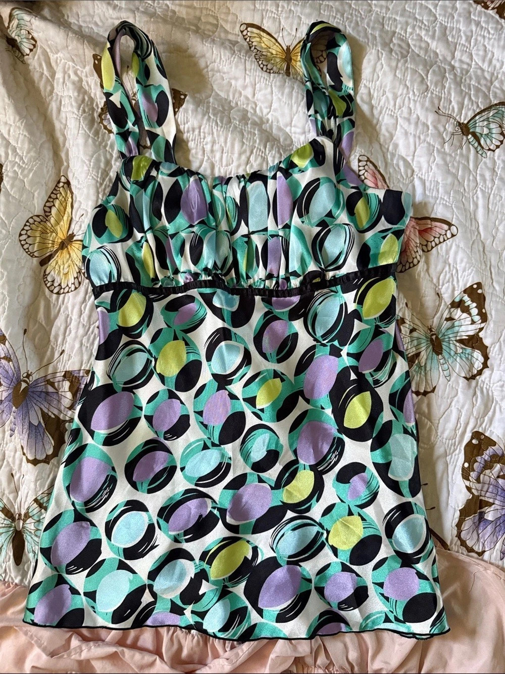 B-WEAR Geometric cami in Black & Green Size Large